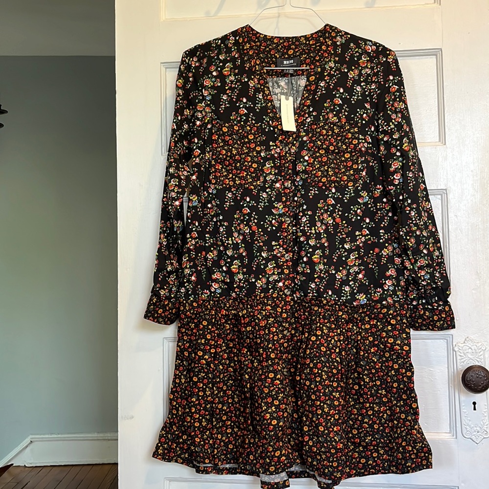 Black floral shift dress
